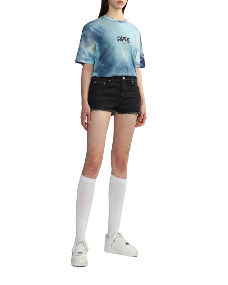 T Shirts Bape Tie-dye graphic slit Bleu Femme | MJO-87091803